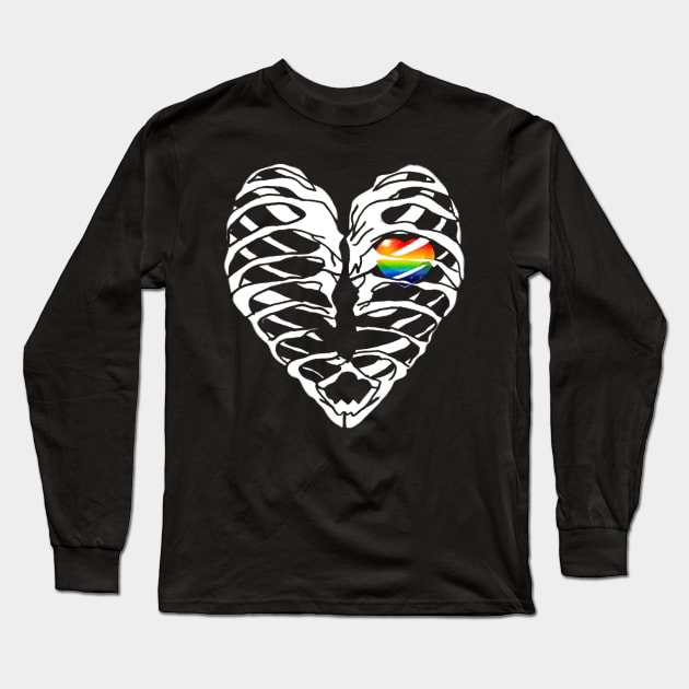 Rainbow Heart Ribcage TShirt - Halloween Skeleton LGBT Shirt Long Sleeve T-Shirt by AmbersDesignsCo